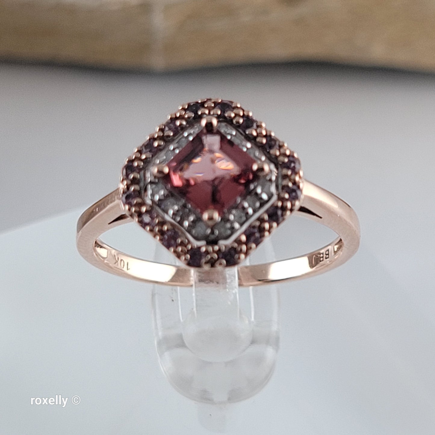10K Rose Gold Pink Tourmaline and Diamonds Ring Size 6.75 – Solid Gold!
