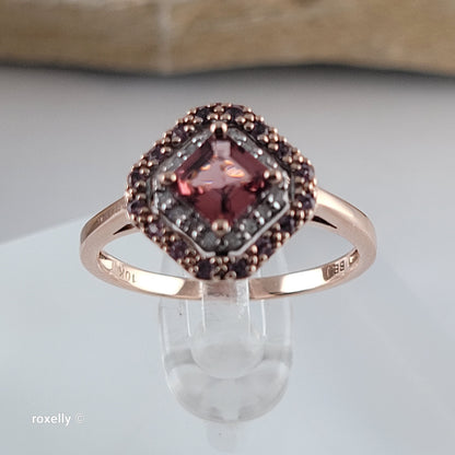 10K Rose Gold Pink Tourmaline and Diamonds Ring Size 6.75 – Solid Gold!