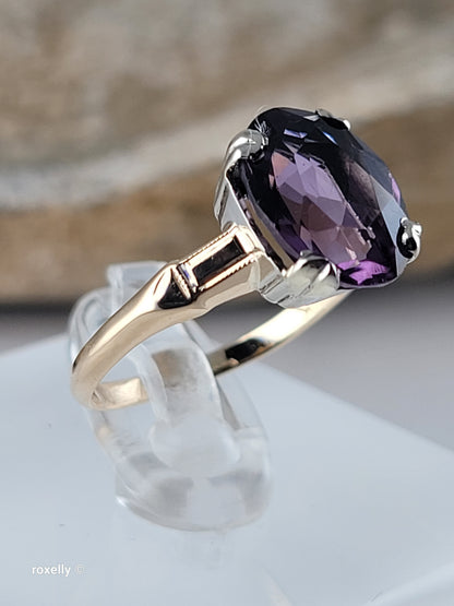 14K Yellow Gold Amethyst Gemstone Ring Size 6, Solid Gold