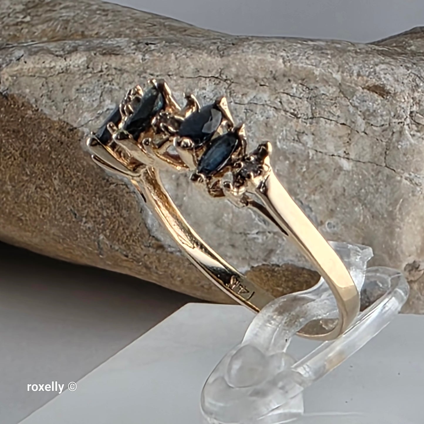 14K Yellow Gold Sapphire & Diamond Tiara Design Ring Size 6.75, Solid Gold!