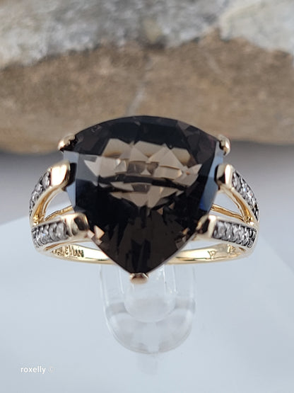 14K Yellow Gold Le Vian Smoky Topaz and Genuine Vanilla Diamonds Cocktail Ring Size 7.5 - Solid Gold!