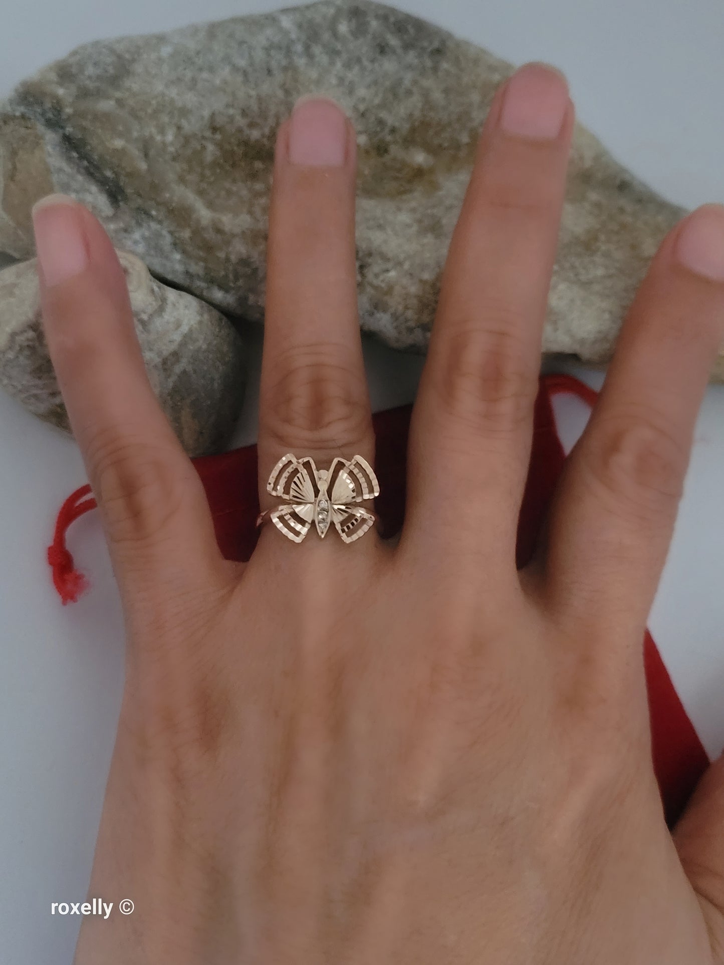 14K Rose Gold Butterfly Design, Diamond Cut & CZ Ring Size 6 - Solid Gold!
