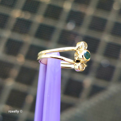 14K Yellow Gold Emerald and Diamond Pinky Ring Size 2.25, Solid Gold!