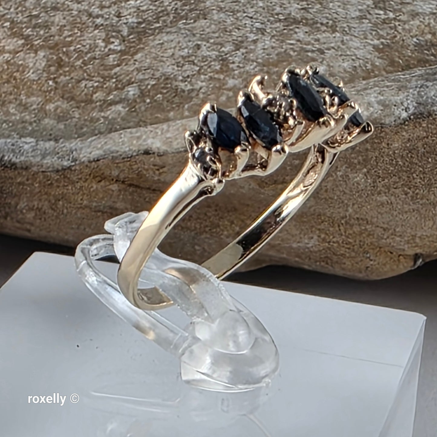 14K Yellow Gold Sapphire & Diamond Tiara Design Ring Size 6.75, Solid Gold!
