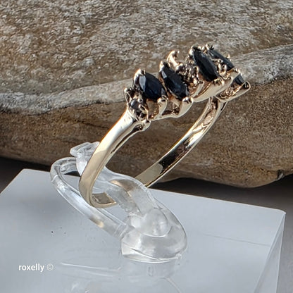 14K Yellow Gold Sapphire & Diamond Tiara Design Ring Size 6.75, Solid Gold!