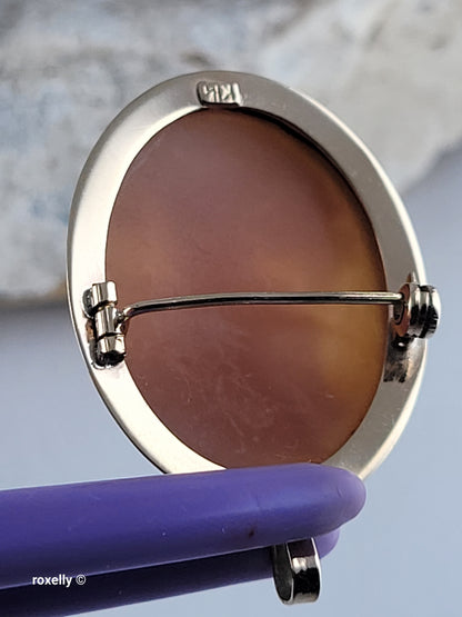 Vintage 14K Yellow Gold Italian Cameo Brooch/Pendant – Classic Victorian Profile -Hand-Carved Shell