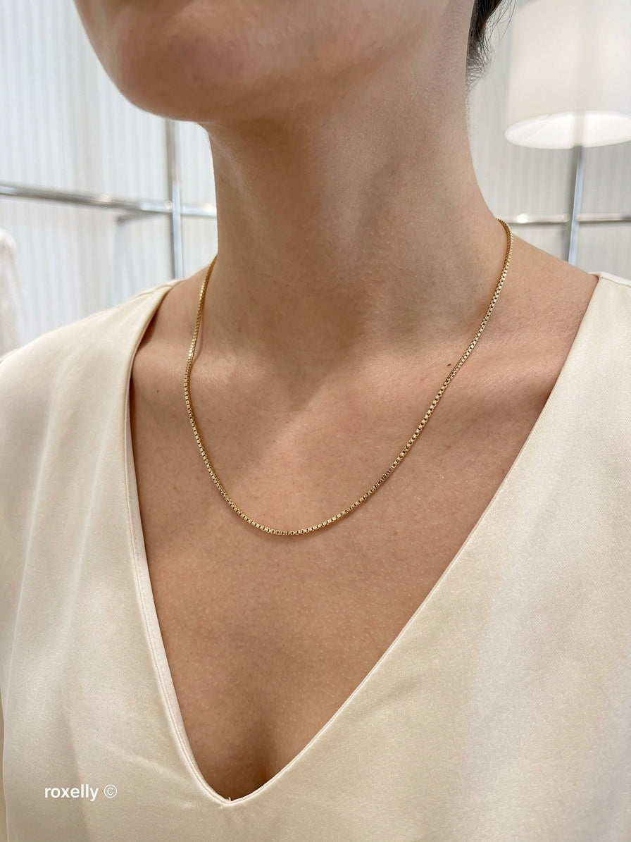 14K Solid Yellow Gold Box Chain Necklace with Barrel Clasp - Made in Italy!