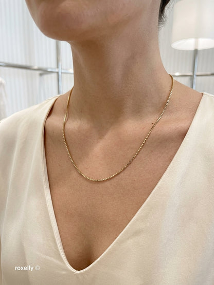 14K Solid Yellow Gold Box Chain Necklace with Barrel Clasp - Made in Italy!