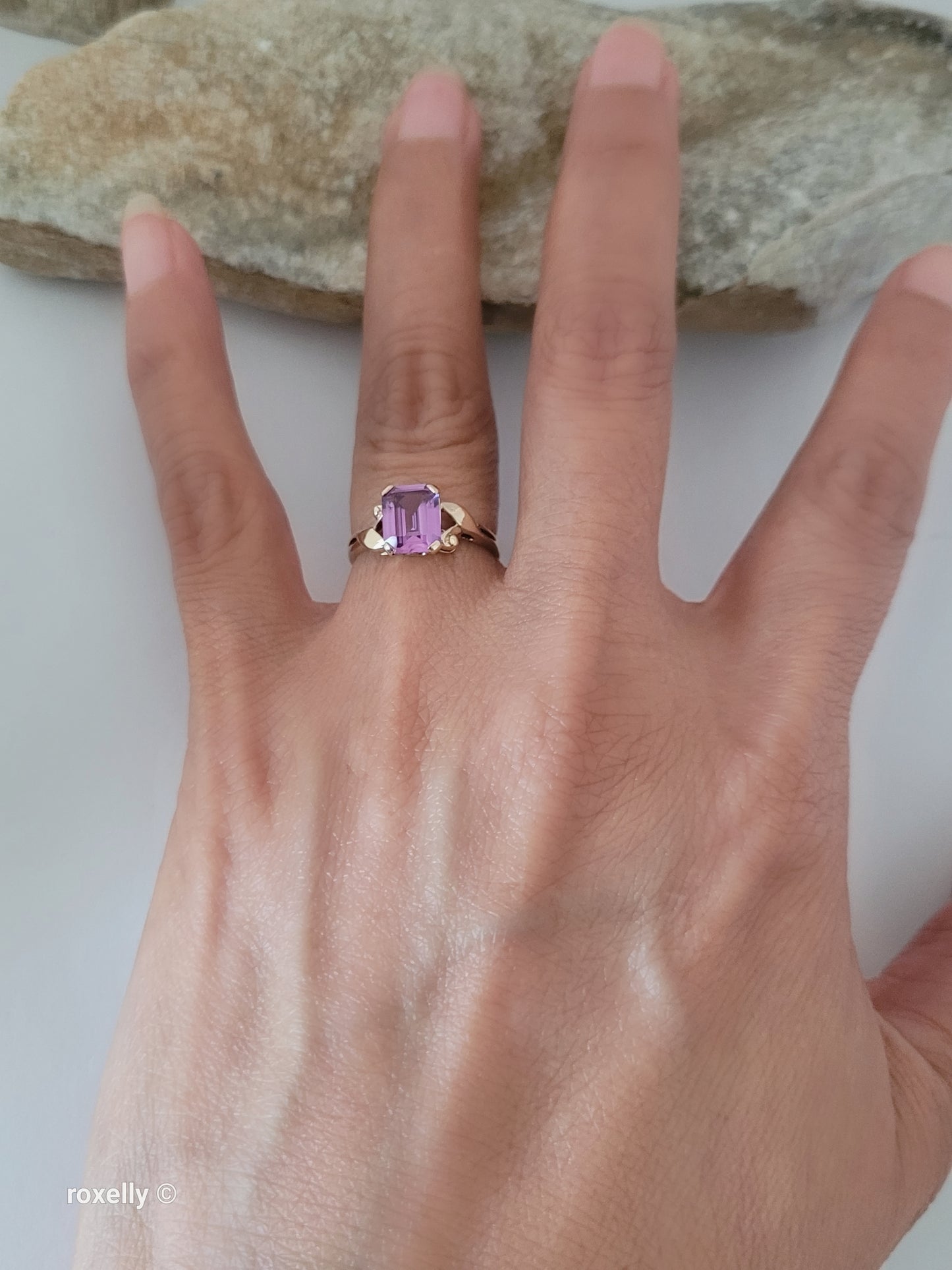 14K Yellow Gold Purple Sapphire Cocktail Ring Size 5, Solid Gold 👌🎁