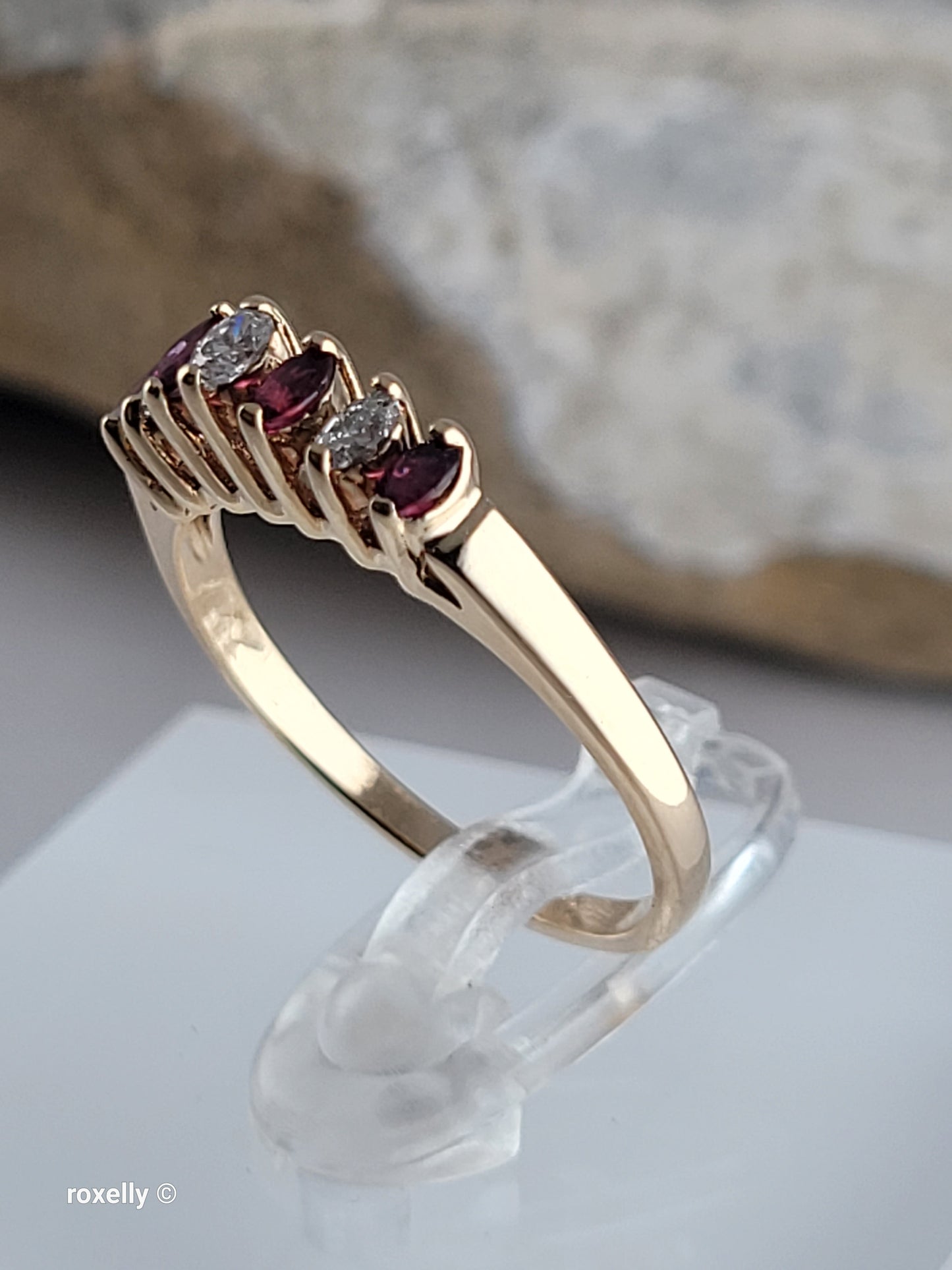 14K Yellow Gold Rubies and Diamonds Band Ring Size 6, Solid Gold