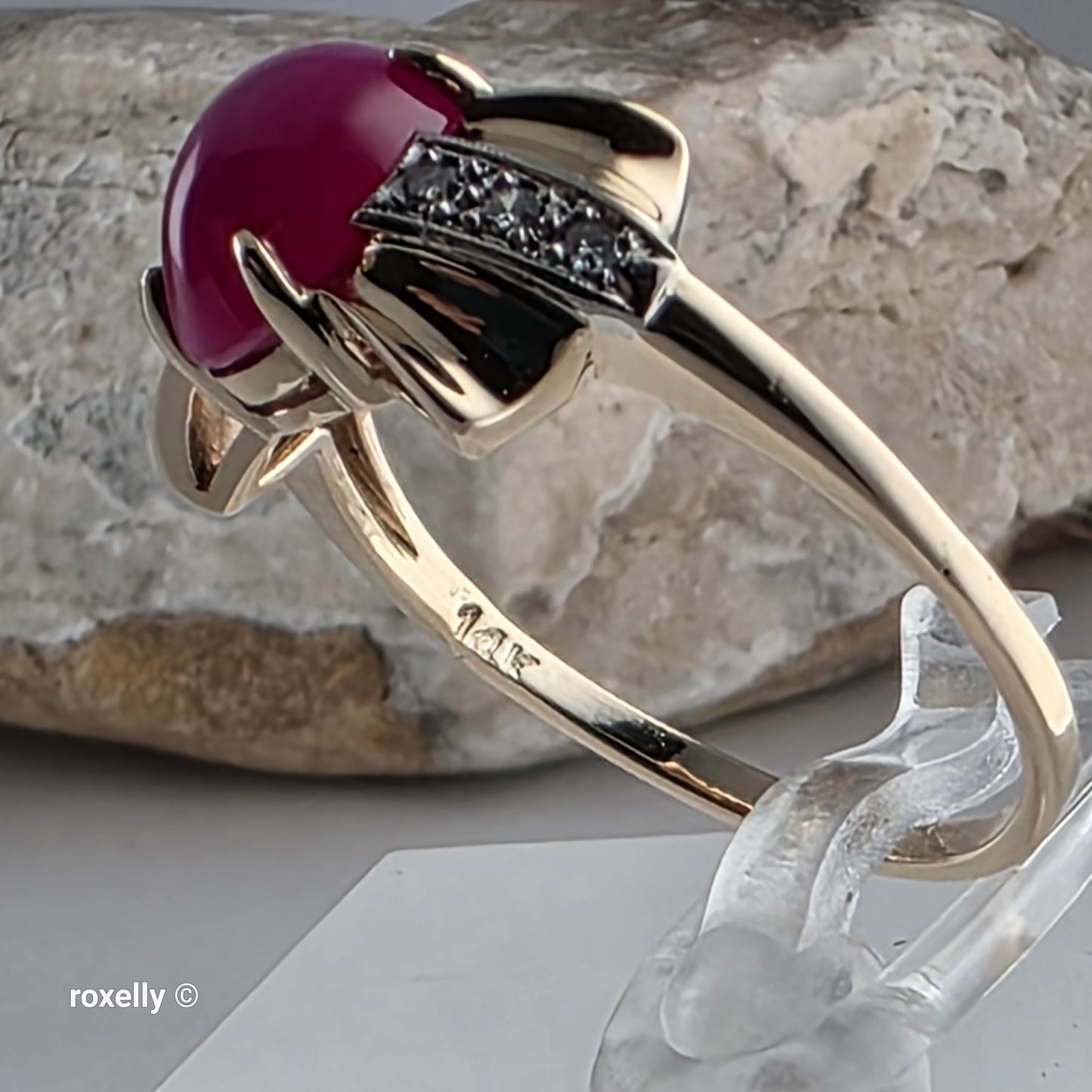 14K Yellow Gold Pink Star Sapphire and Diamond Ring Size 7.5, Solid Gold!