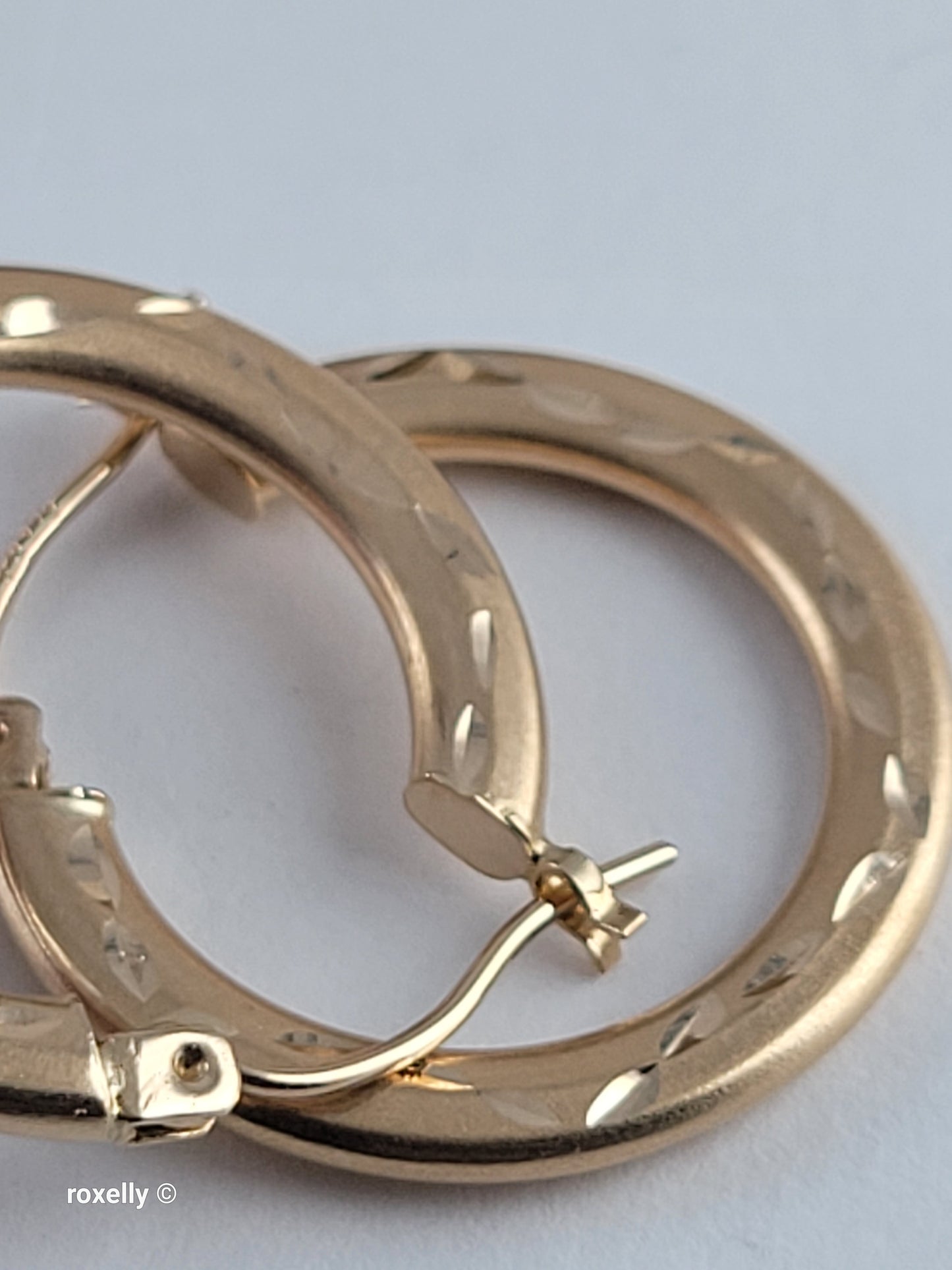 14K Yellow Gold Diamond-Cut Satin Hoop Earrings, Solid Gold