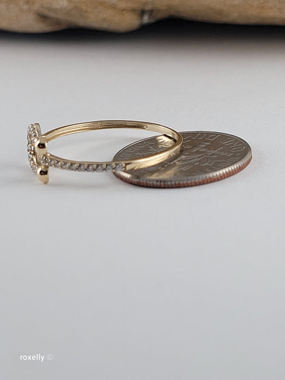 10K Yellow Gold Cubic Zirconia Horseshoe Dainty Ring Size 6.75, Solid Gold!