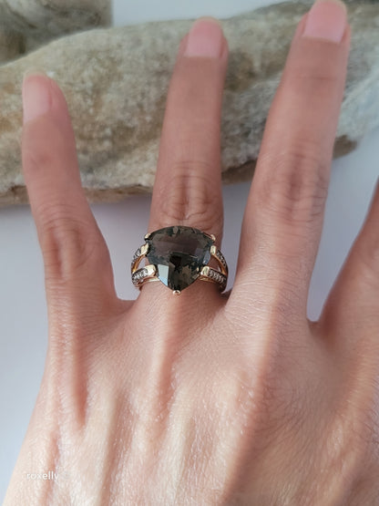 14K Yellow Gold Le Vian Smoky Topaz and Genuine Vanilla Diamonds Cocktail Ring Size 7.5 - Solid Gold!