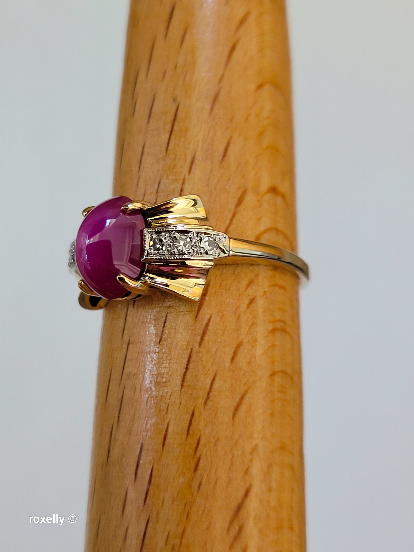 14K Yellow Gold Pink Star Sapphire and Diamond Ring Size 7.5, Solid Gold!