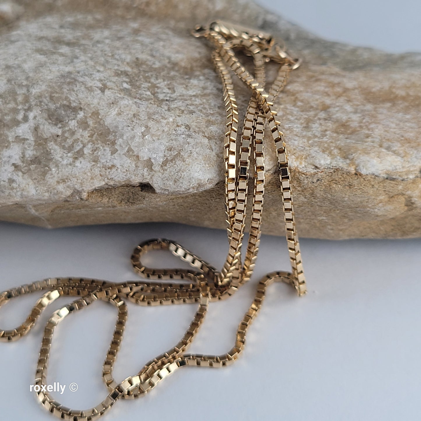 14K Solid Yellow Gold Box Chain Necklace with Barrel Clasp - Made in Italy!