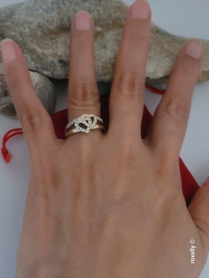 14K Yellow Gold Intertwined Hearts & Diamonds Ring Size 8.75 - Solid Gold! 👌🎁