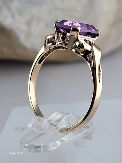 14K Yellow Gold Purple Sapphire Cocktail Ring Size 5, Solid Gold 👌🎁