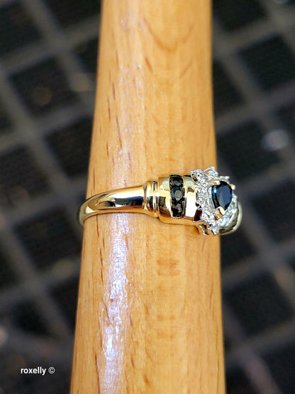 10K Yellow Gold Sapphires and Genuine Diamond Ring Size 7, Solid Gold!
