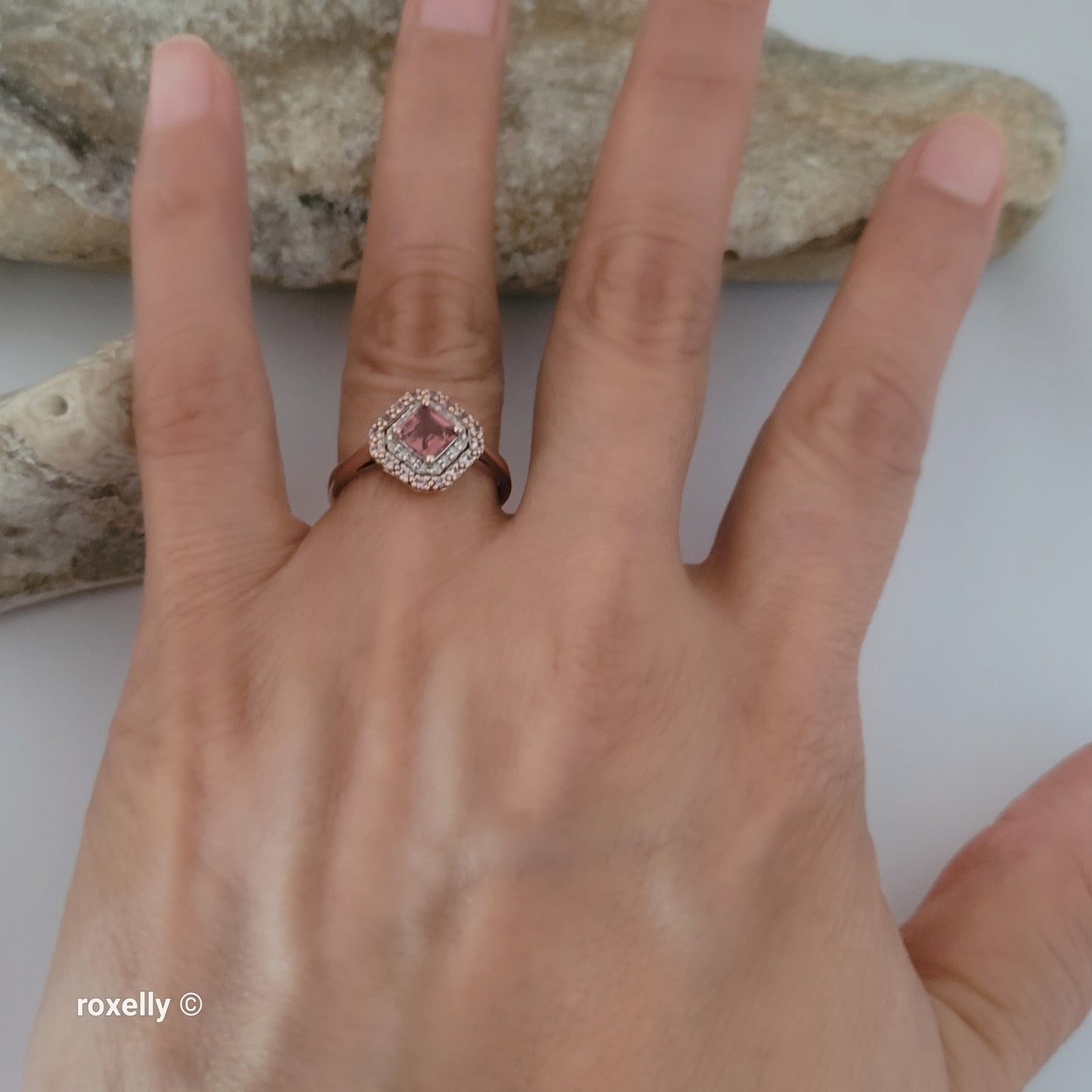 10K Rose Gold Pink Tourmaline and Diamonds Ring Size 6.75 – Solid Gold!
