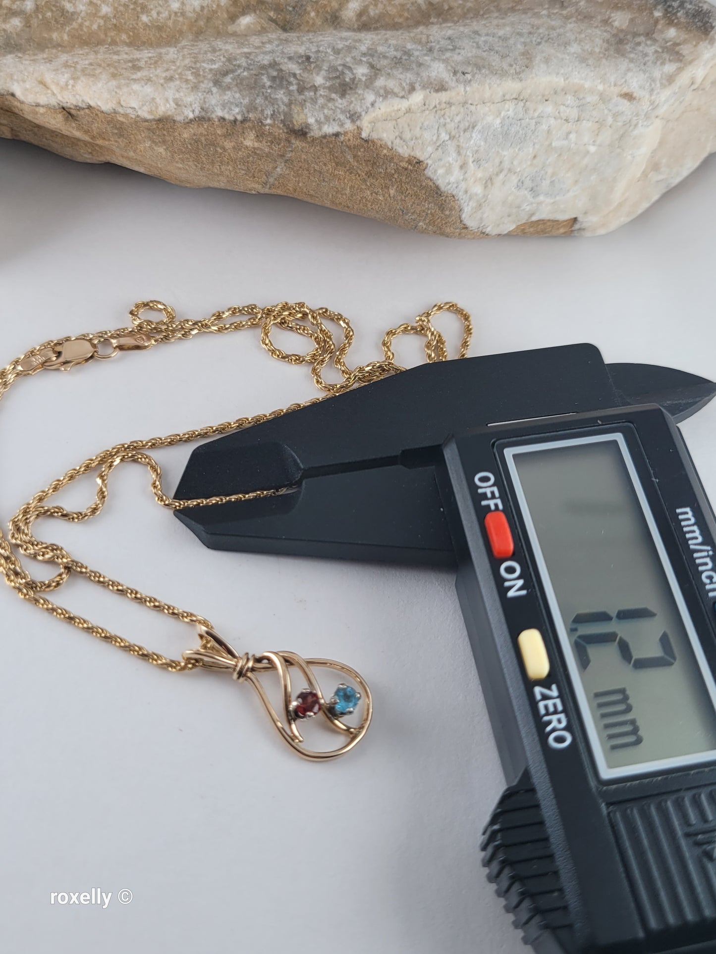 14K Yellow Gold Diamond-Cut Rope Chain Garnet and Blue Topaz Pendant, Made in Italy!