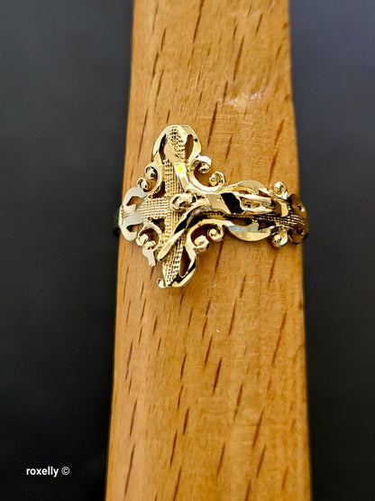 10K Yellow Gold Crucifix Design Ring, Size 6.75, Solid Gold