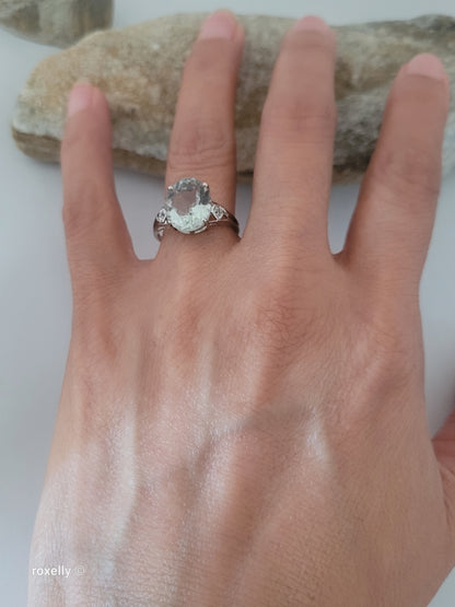 10K White Gold Prasiolite and Genuine Diamonds Ring Size 7, Solid Gold