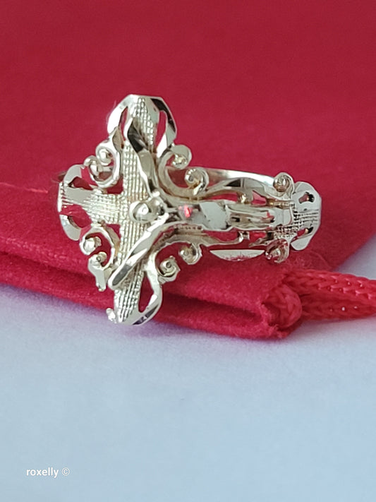 10K Yellow Gold Crucifix Design Ring, Size 6.75, Solid Gold