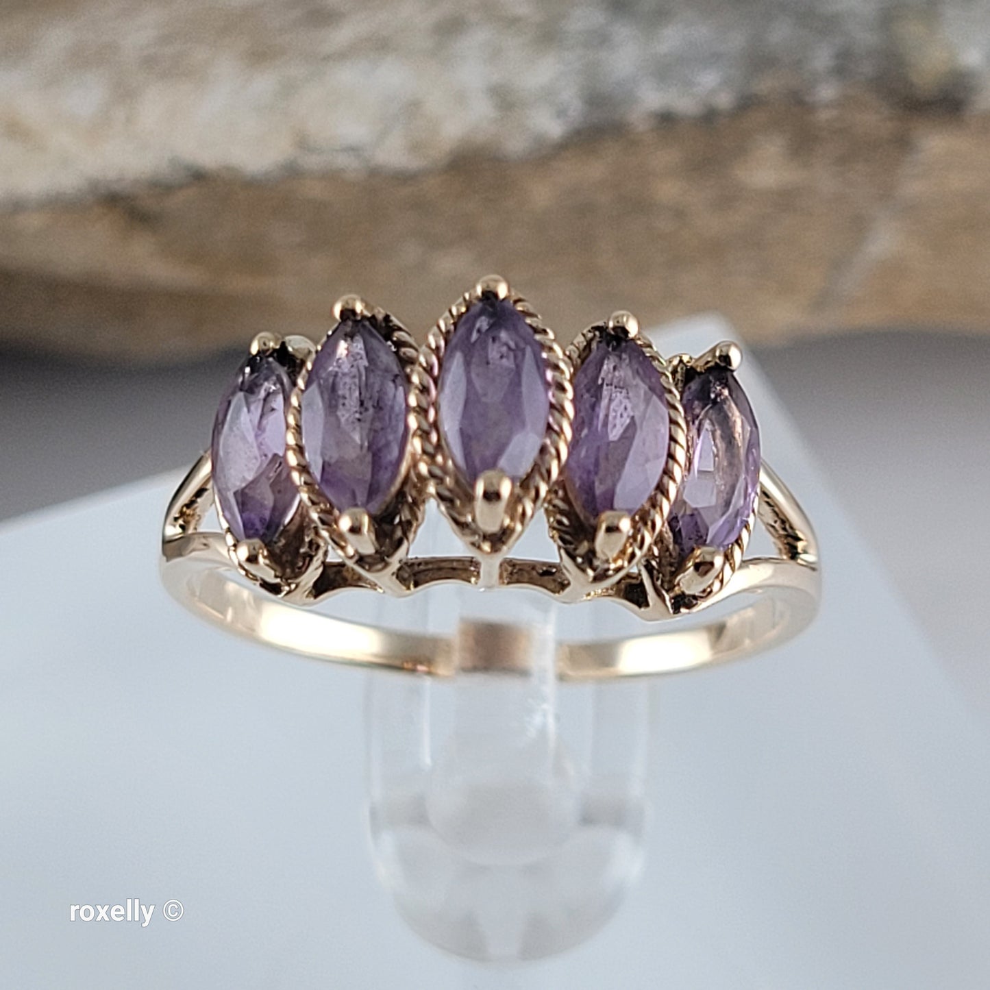 10K Yellow Gold Amethyst Tiara Design Ring Size 8, Solid Gold!