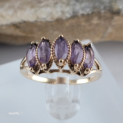 10K Yellow Gold Amethyst Tiara Design Ring Size 8, Solid Gold!