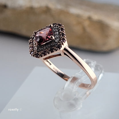 10K Rose Gold Pink Tourmaline and Diamonds Ring Size 6.75 – Solid Gold!