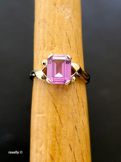 14K Yellow Gold Purple Sapphire Cocktail Ring Size 5, Solid Gold 👌🎁
