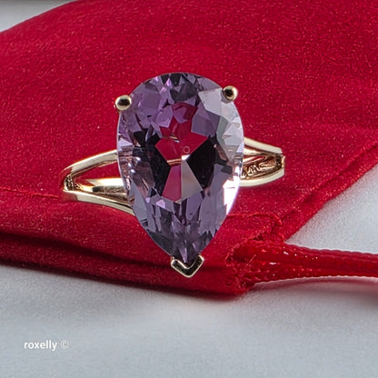 10K Yellow Gold Amethyst Gemstone Ring Size 6.75, Solid Gold!
