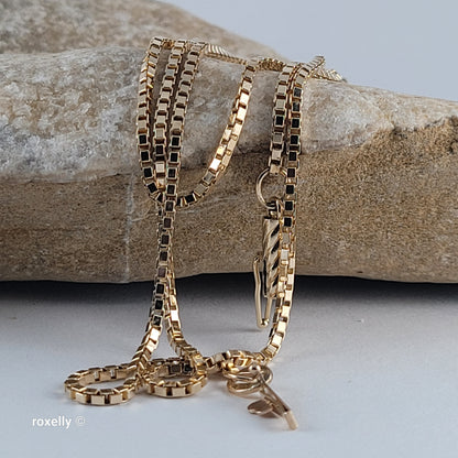 14K Solid Yellow Gold Box Chain Necklace with Barrel Clasp - Made in Italy!