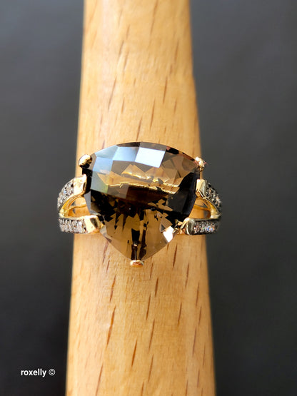 14K Yellow Gold Le Vian Smoky Topaz and Genuine Vanilla Diamonds Cocktail Ring Size 7.5 - Solid Gold!