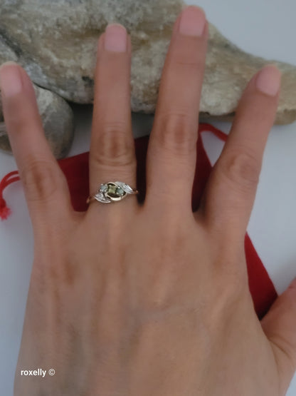 14K Yellow Gold Peridot, Blue Topaz & Diamonds Ring Size 7.25- Solid Gold!