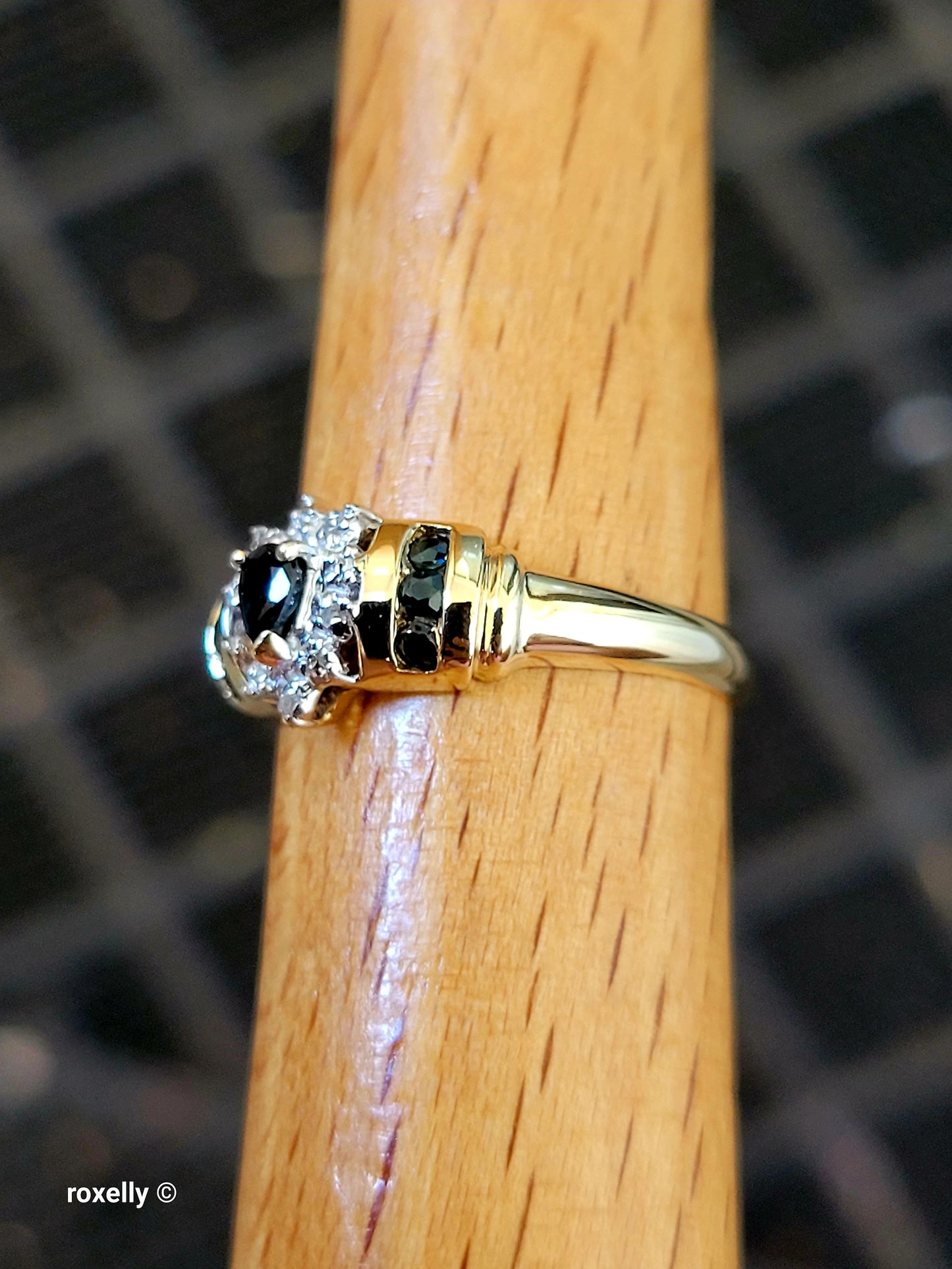 10K Yellow Gold Sapphires and Genuine Diamond Ring Size 7, Solid Gold!