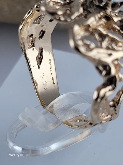 14K Yellow Gold Vintage Cubic Zirconia Brutalist Ring, Solid Gold!