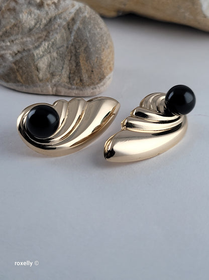14K Yellow Gold Onyx Stud Earrings w/ Removable Jackets 3.26g