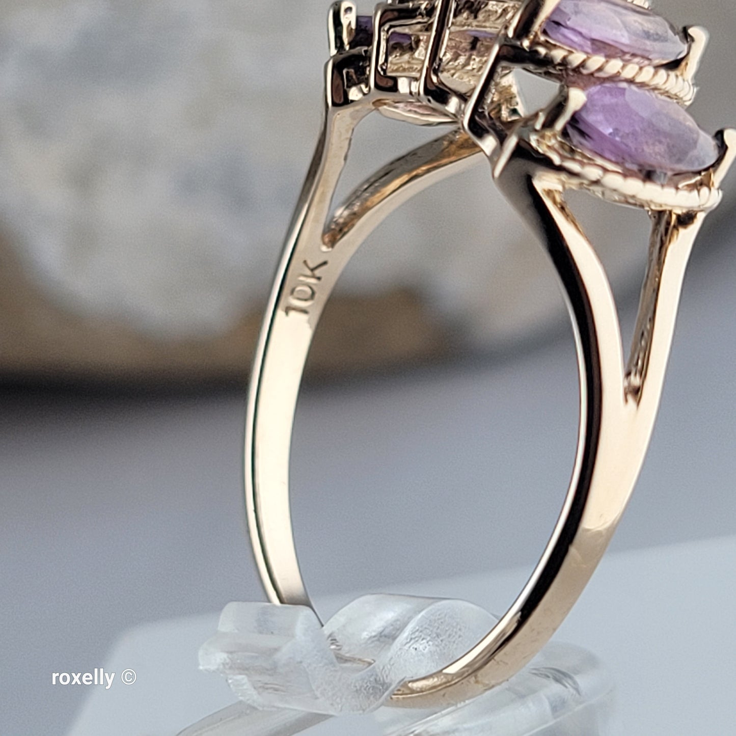 10K Yellow Gold Amethyst Tiara Design Ring Size 8, Solid Gold!