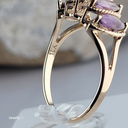 10K Yellow Gold Amethyst Tiara Design Ring Size 8, Solid Gold!