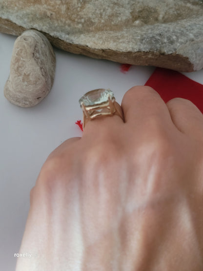 Effy 14K Yellow Gold Green Amethyst Ring Size 5, Solid Gold!