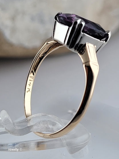 14K Yellow Gold Amethyst Gemstone Ring Size 6, Solid Gold