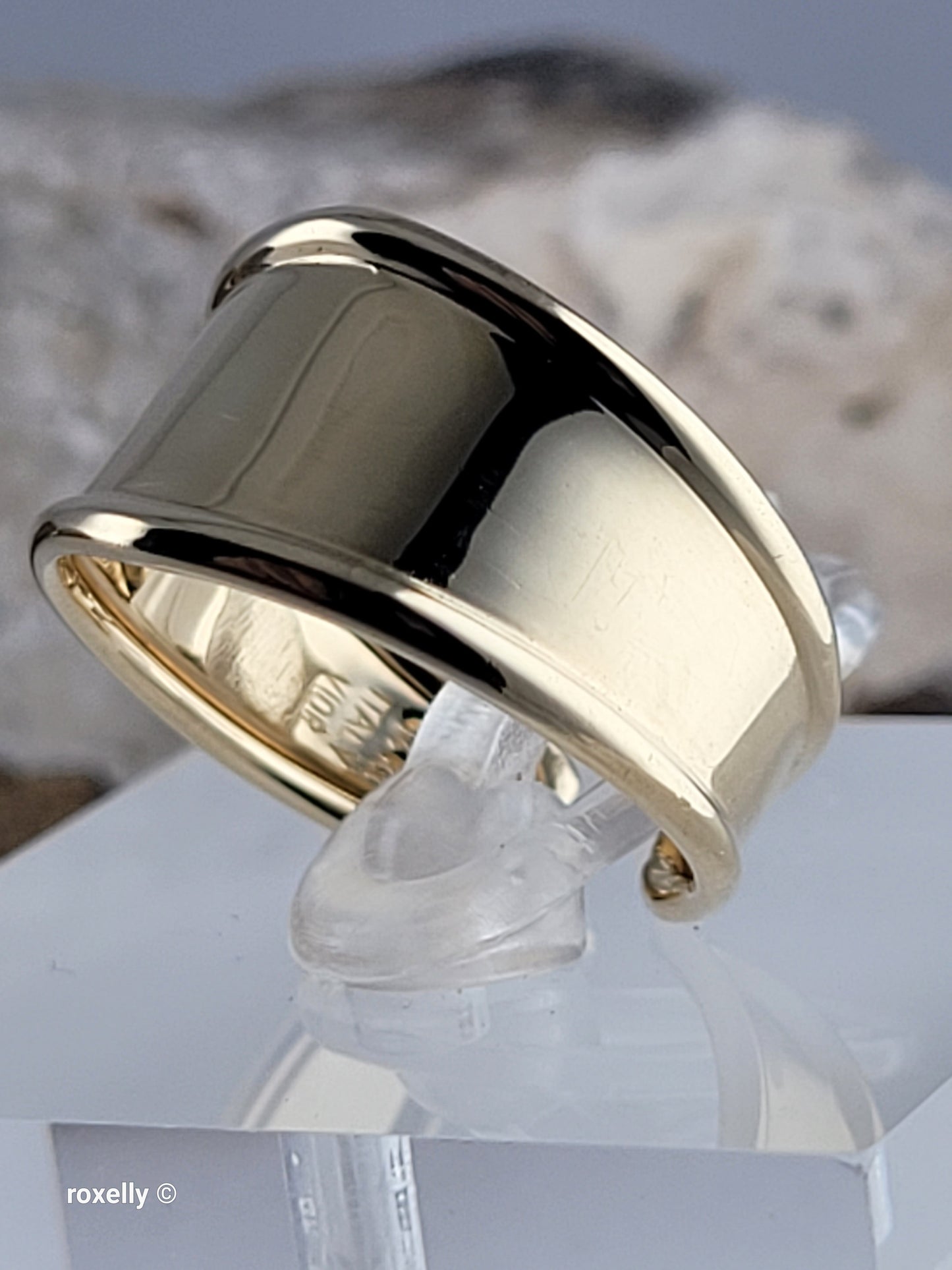 14K Solid Yellow Gold Cigar Band Cuff Ring Size 7.75 Adjustable, Made in Italy!