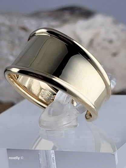 14K Solid Yellow Gold Cigar Band Cuff Ring Size 7.75 Adjustable, Made in Italy!