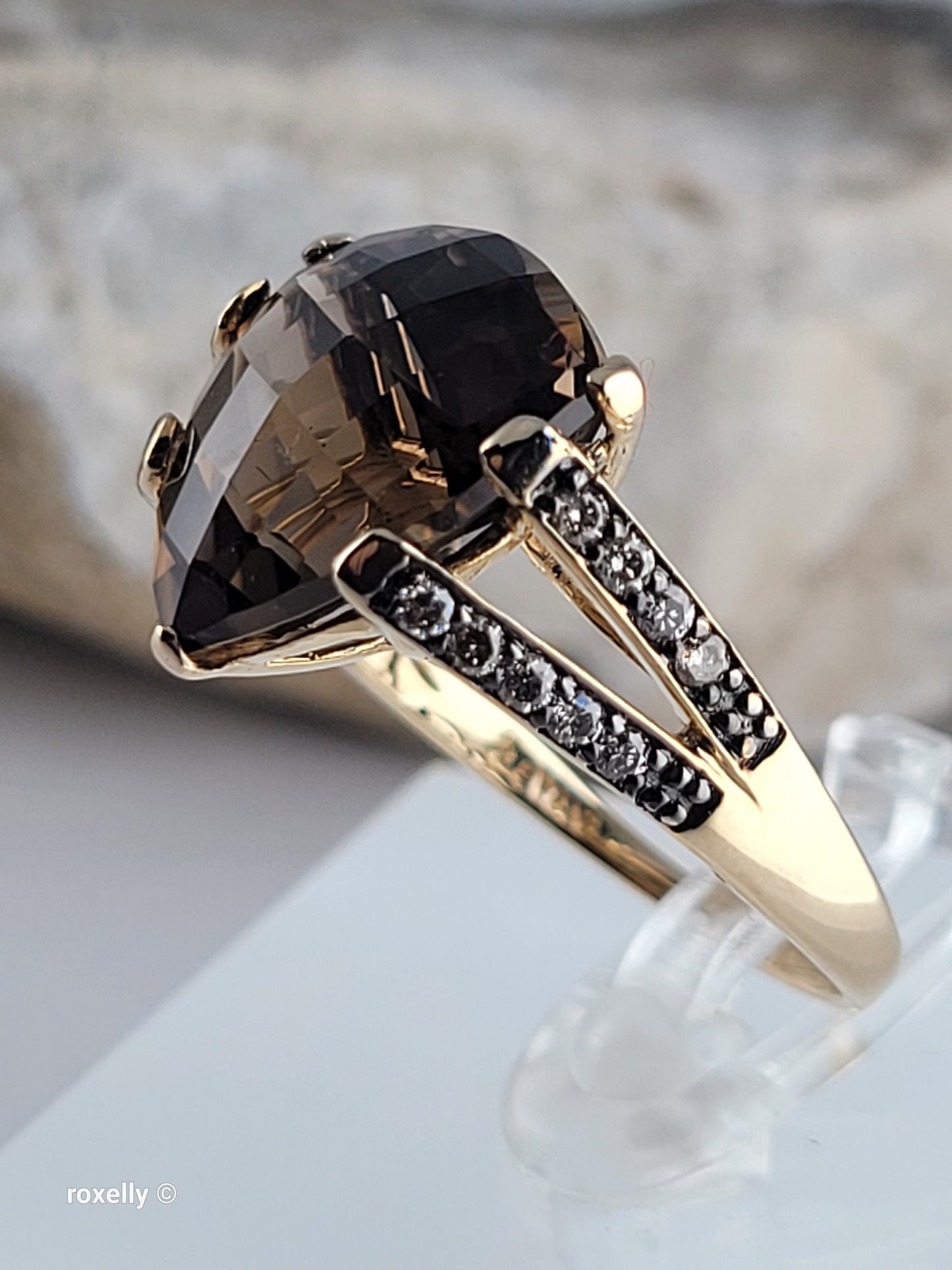 14K Yellow Gold Le Vian Smoky Topaz and Genuine Vanilla Diamonds Cocktail Ring Size 7.5 - Solid Gold!