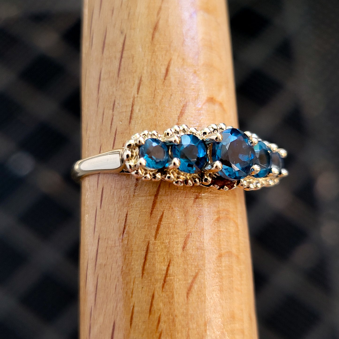 10K Yellow Gold London Blue topaz Ring Size 8 - Solid Gold!