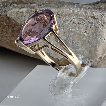 10K Yellow Gold Amethyst Gemstone Ring Size 6.75, Solid Gold!