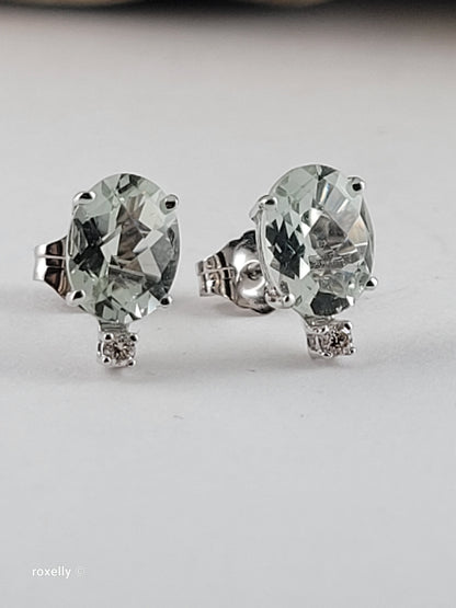 Le Vian 14K White Gold Natural Green Quartz & Nude Diamond Stud Earrings, Solid Gold!
