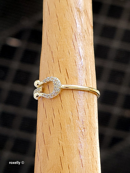 10K Yellow Gold Cubic Zirconia Horseshoe Dainty Ring Size 6.75, Solid Gold!